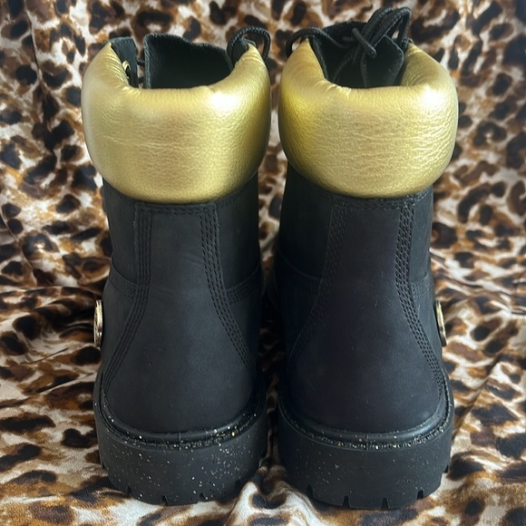 Brand New Timberland 6" Leather Black & Gold Metallic Lace Up Hiking Boots - Picture 5 of 15